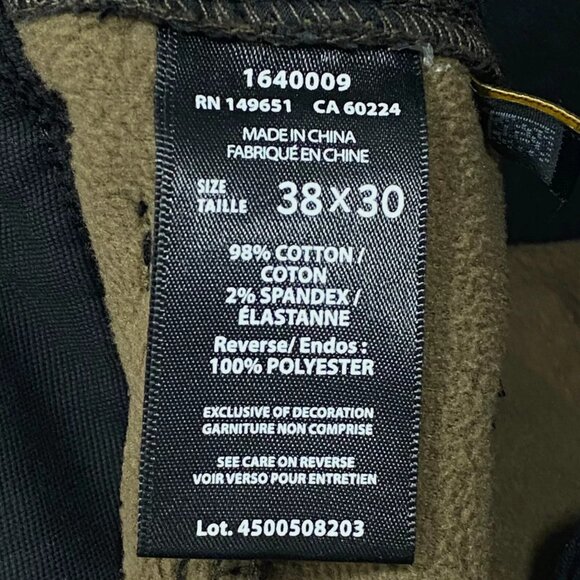 CAT Caterpillar Work Pants Mens 38 x 30 Black Canvas Fleece Lined Insulated - Picture 10 of 11